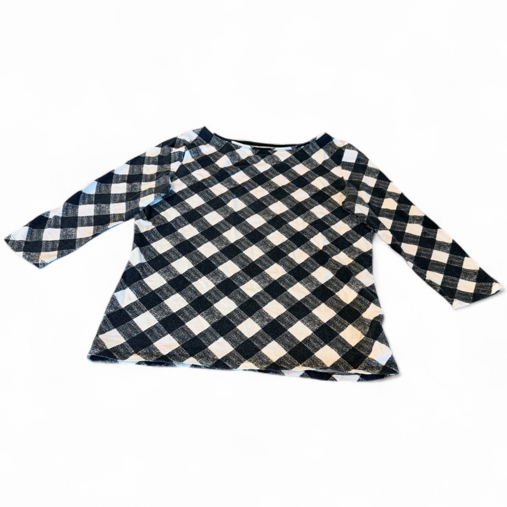 Talbots Black and White Cotton Bateau Neck Gingham Shirt